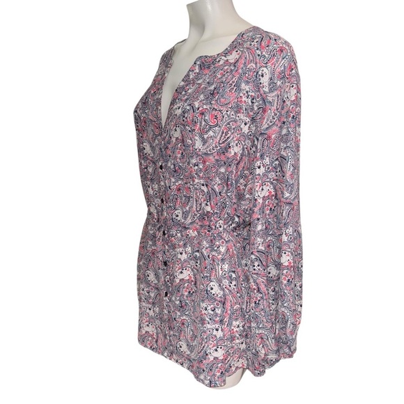 Terra & Sky Women’s 2X (20W-22W) Paisley Print Long Sleeve Button Up V-Neck Top - Picture 2 of 8